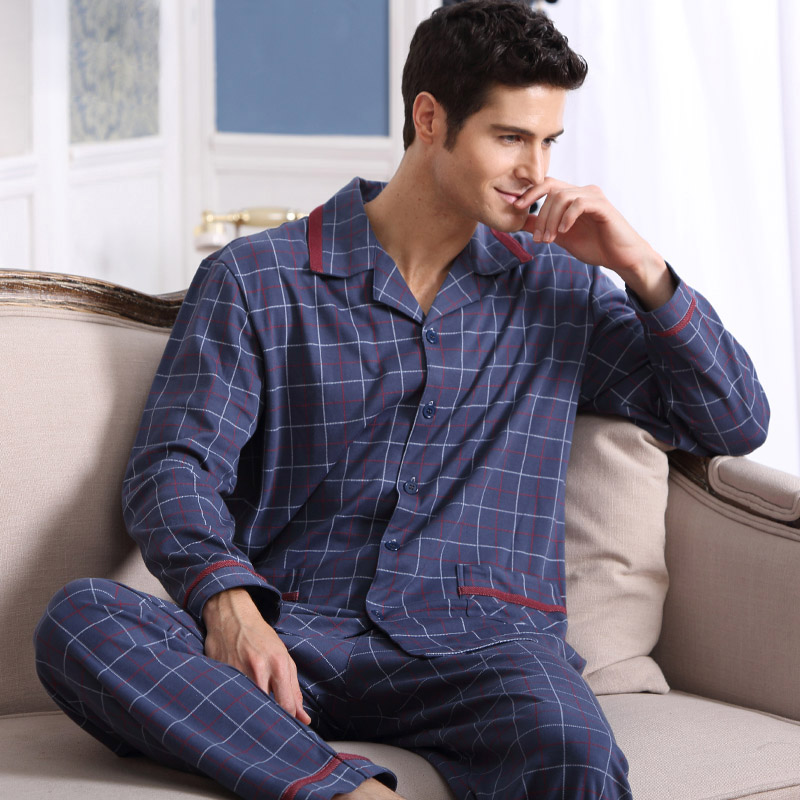 Mr. International - Men's Checkered Cotton Long Sleeves Pajama Sets