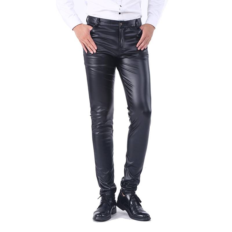 Men's Solid Leather Pants BOTTOMS Casual Pants / Trousers Men's Clothing & Accessories Pants Pants / Trousers 
