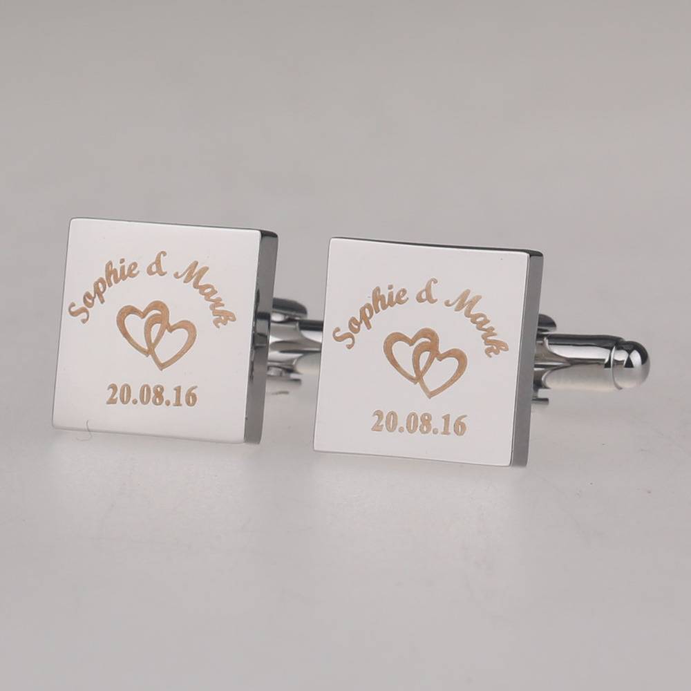 Personalized Engraved Square Wedding Cufflinks Men Jewelry Tie Clips & Cufflinks 