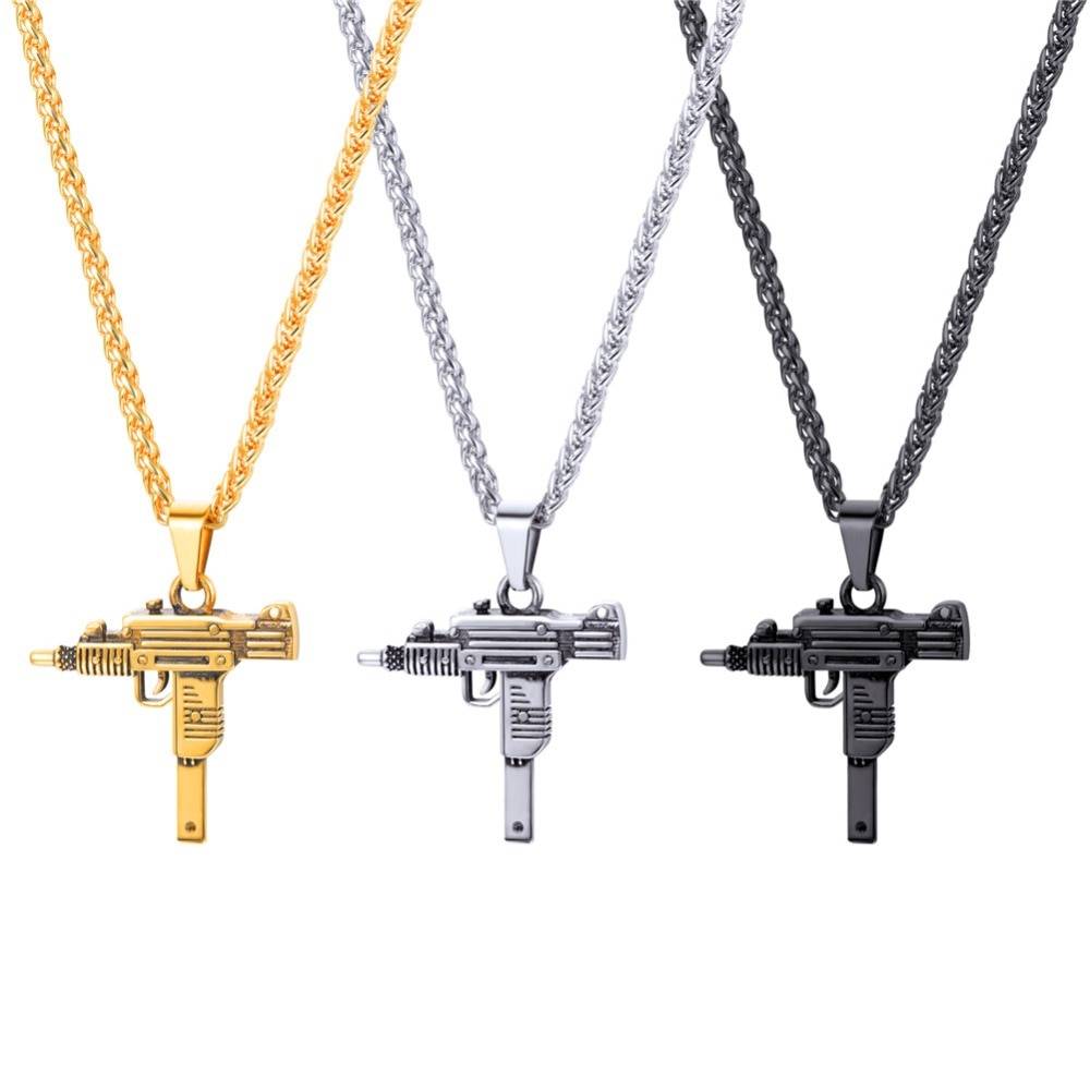 Uzi Gun Design Steel Men's Pendant Necklace Men Jewelry Necklaces 