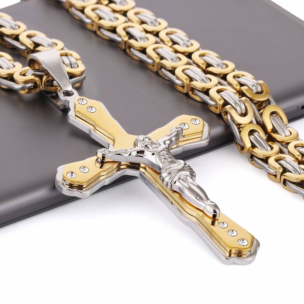Men's Cross Shaped Crystal Necklace Men Jewelry Necklaces 
