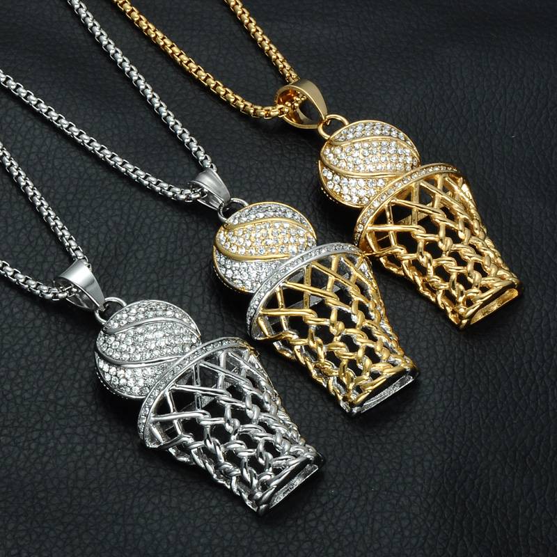 Men's Iced Out Basketball Themed Rhinestone Pendant Necklaces Men Jewelry Necklaces 