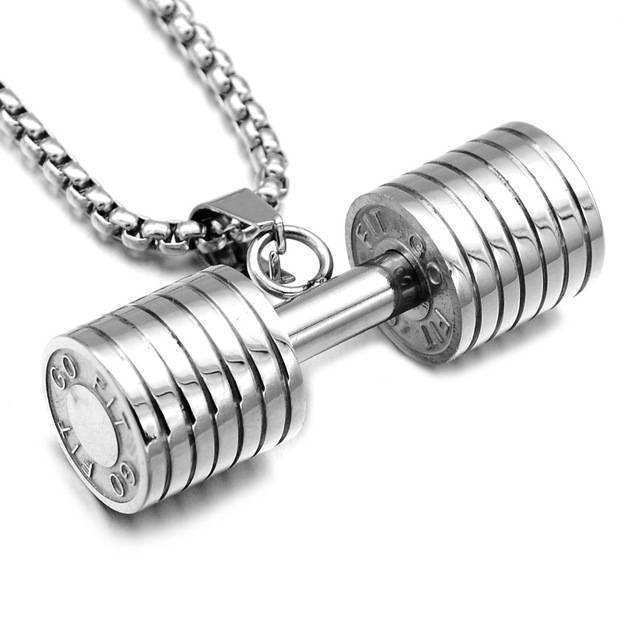 Gym Dumbbell Stainless Steel Pendant Necklace Men Jewelry Necklaces 
