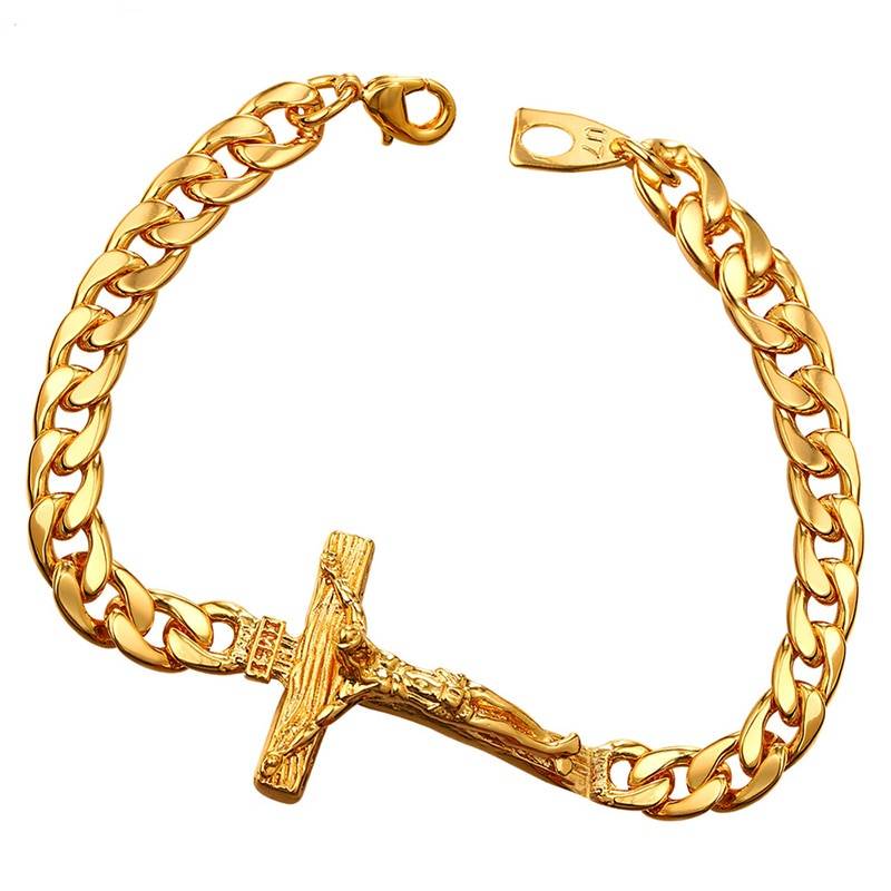 Cross Crucifix Charm Men's Chain Link Bracelet Bracelets Men Jewelry 