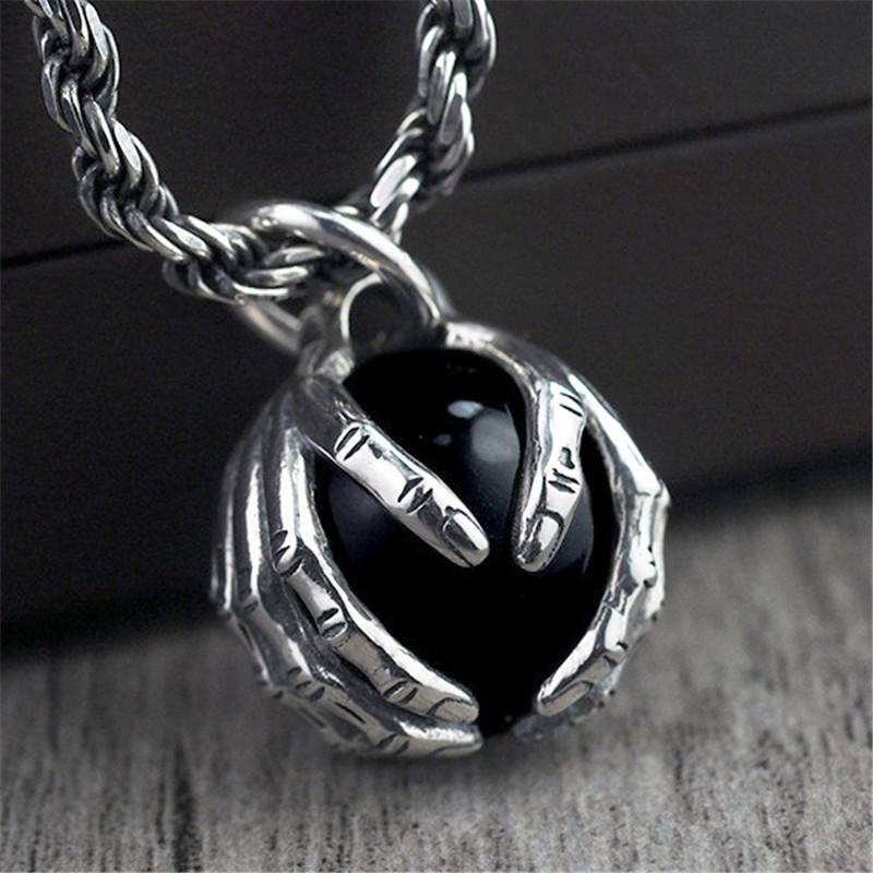 Silver Black Stones Pendants for Men Men Jewelry Necklaces 