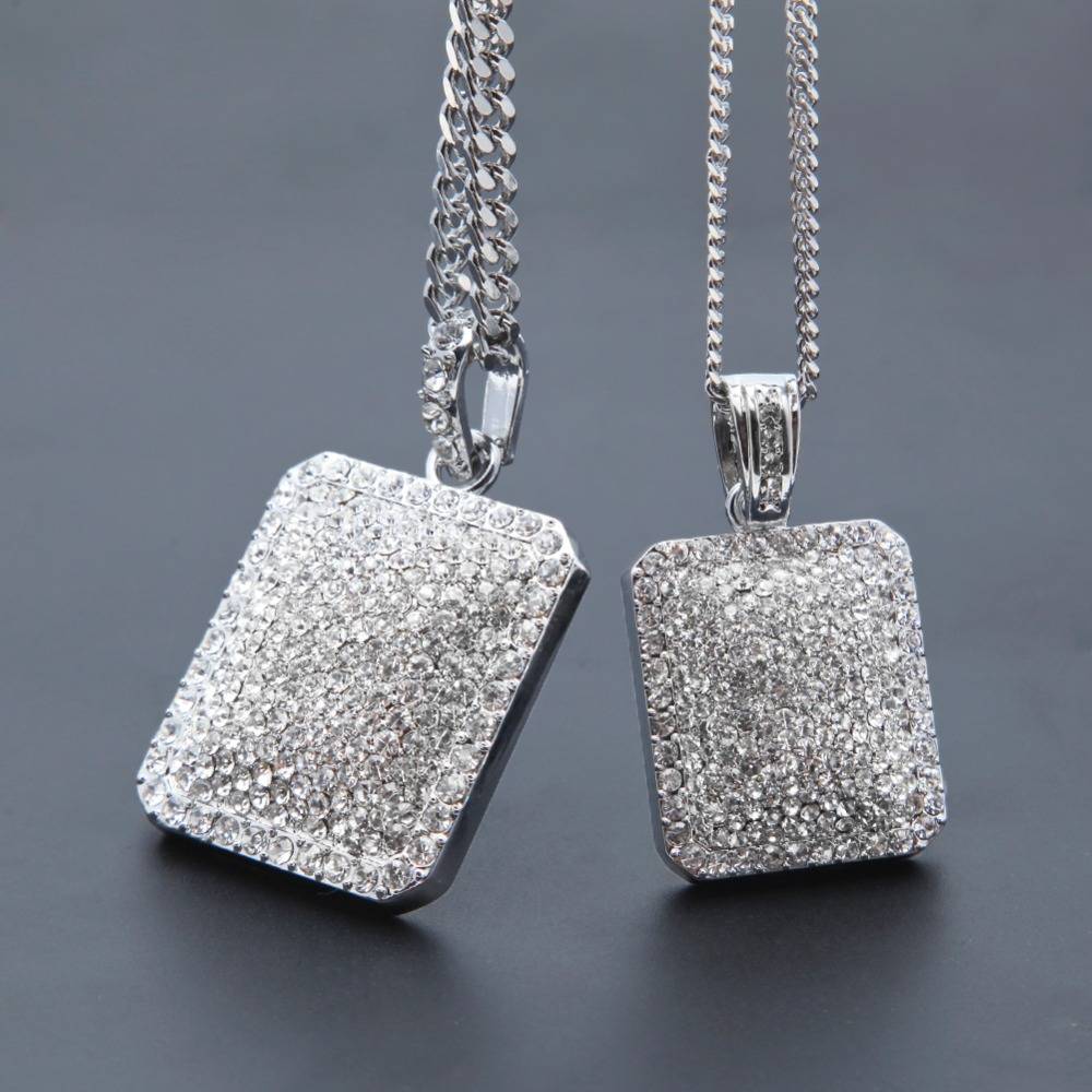 Men's Iced Out Square Shaped Rhinestone Pendant Necklaces Men Jewelry Necklaces 