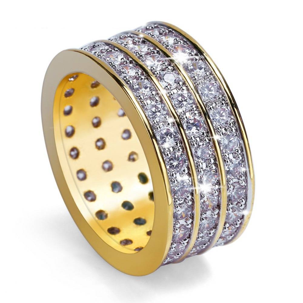 Men's Iced Out Three Rows Cubic Zirconia Rings Men Jewelry Rings 