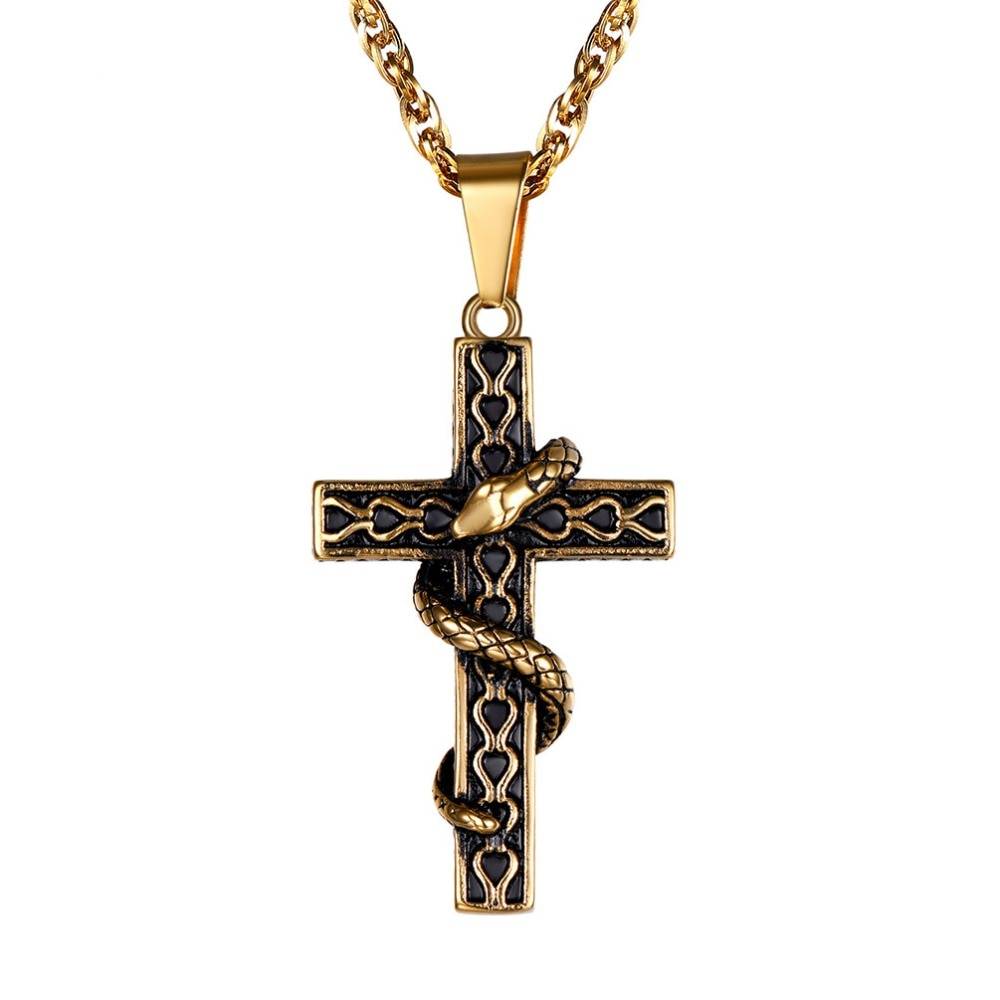 Snake Cross Design Steel Men's Pendant Necklace Men Jewelry Necklaces 