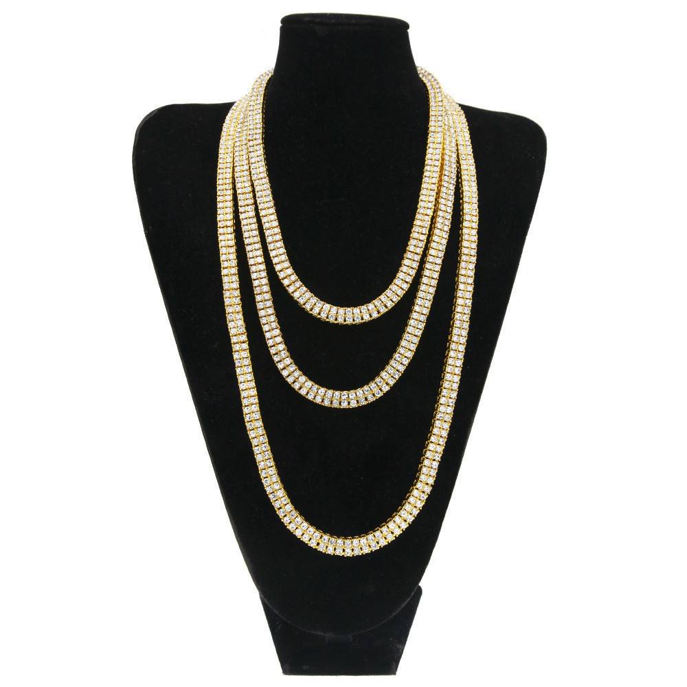 Men's Iced Out Two Rows Rhinestone Chains Men Jewelry Necklaces 