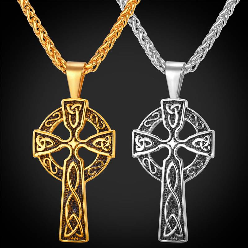 Vintage Viking Cross Shaped Steel Unisex Pendant Men Jewelry Necklaces 