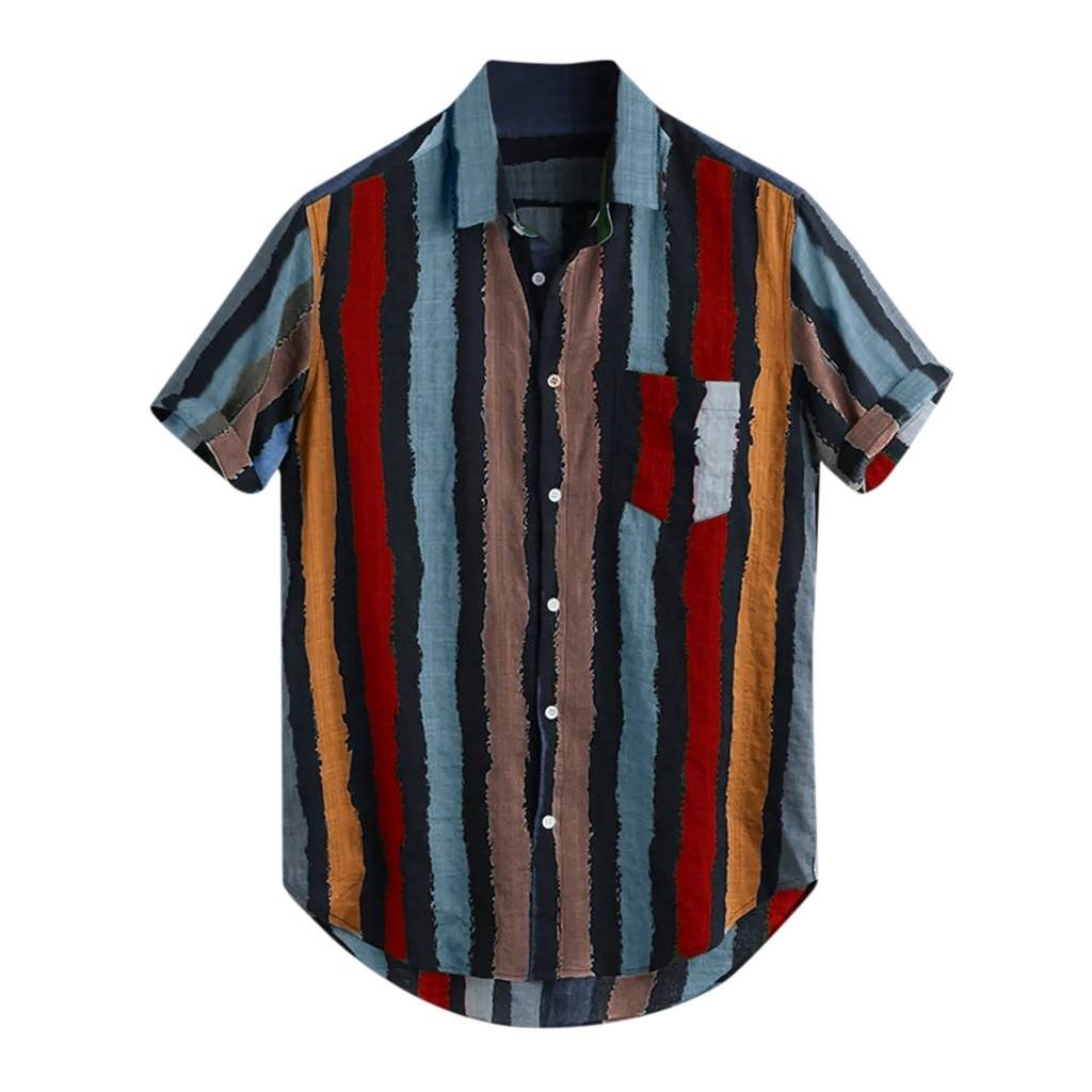 Men Loose Multi Color Stripe Printed Shirt Shirts Color: Red Size: M|L|XL|XXL|XXXL Ships From: China|United States