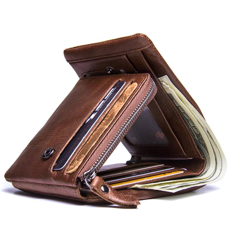 Men's Retro Leather Trifold Wallets Men Bags & Wallets Wallets 