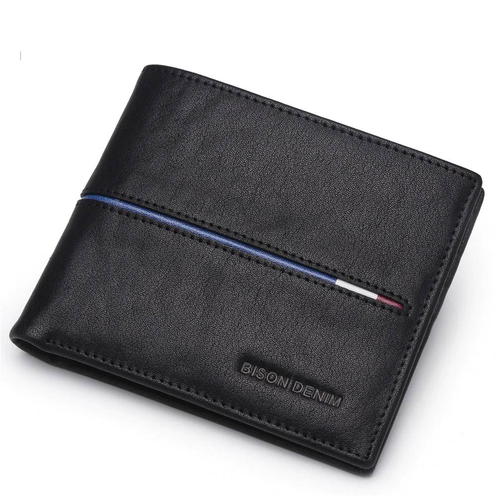 Men's Genuine Leather Wallet with Contrast Line Men Bags & Wallets Wallets 