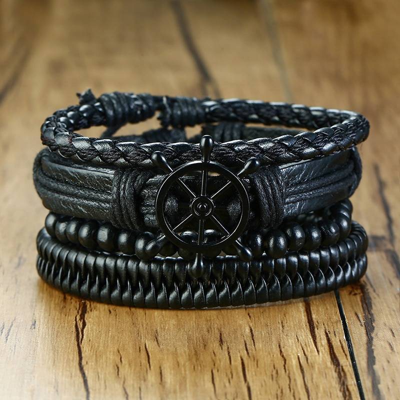 Braided Tribal Leather Bracelets for Men with Wooden Beads Bracelets 