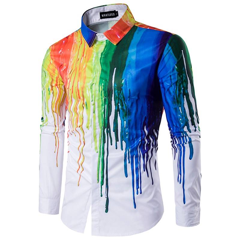 Colorful Paint Splash Printed Party Men's Shirt Men's Clothing & Accessories Shirts 