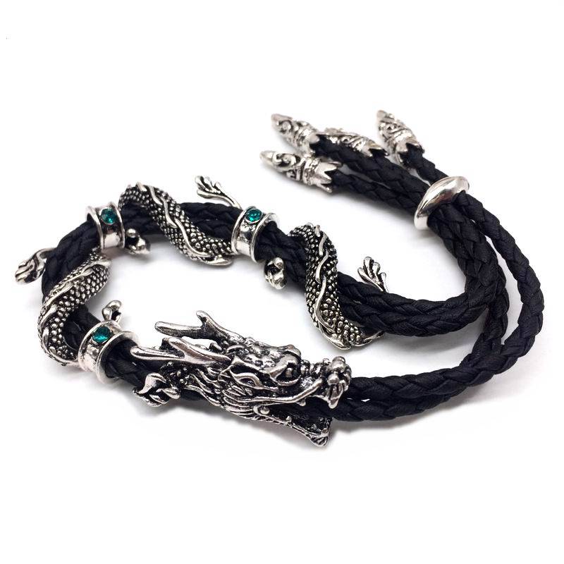 Rock Style Dragon Charm Leather Men's Bracelet Bracelets Men Jewelry 