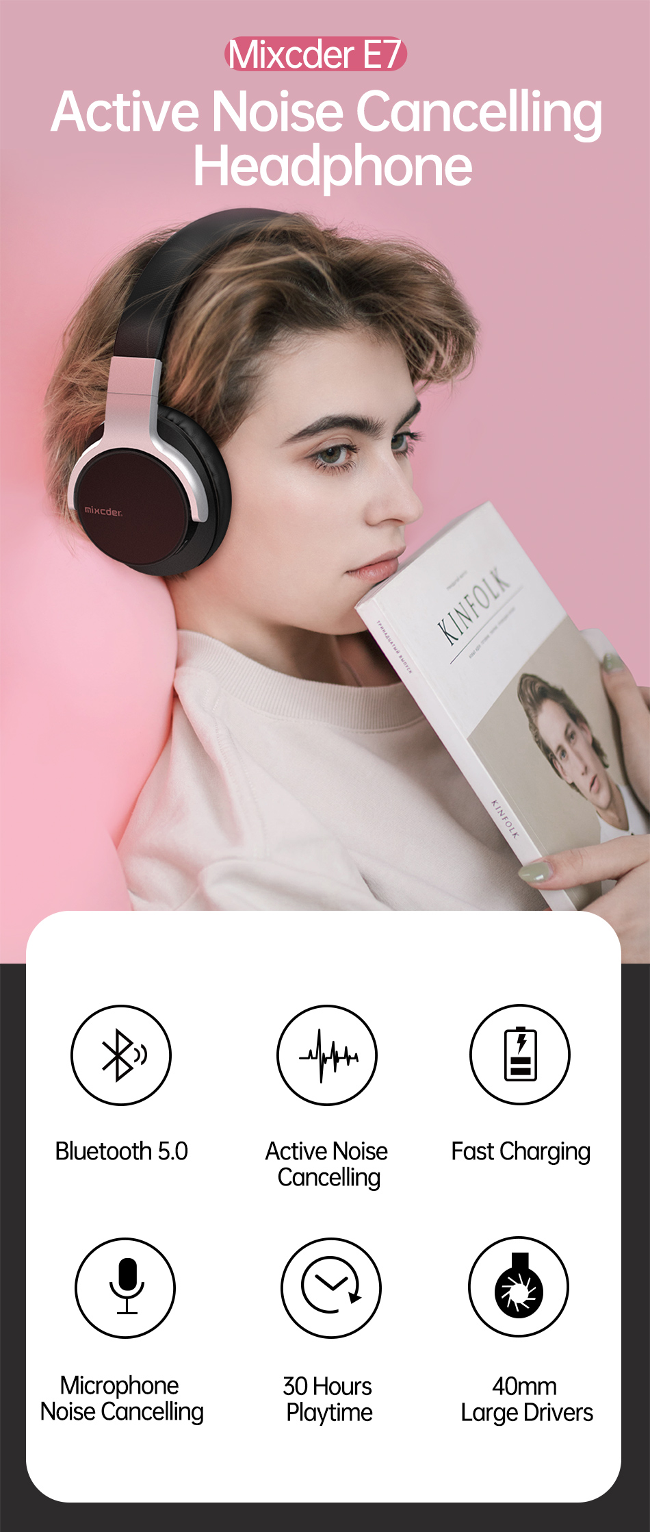 Mixcder E7 Wireless Headphones Active Noise Cancelling Bluetooth Headphone V5.0 Fast Charging ANC Headset for Phone Mixcder E7 Wireless Headphones Active Noise Cancelling Bluetooth Headphone V5.0 Fast Charging ANC Headset for Phone