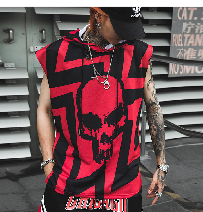Sleeveless Hip Hop Style Shirt with Hoodie Hoodies Men's Clothing & Accessories TOPS 