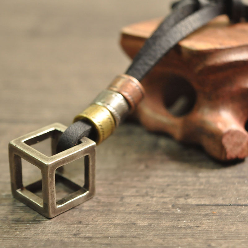 Leather Necklace for Men with Metal Cube Pendant Men Jewelry Necklaces 