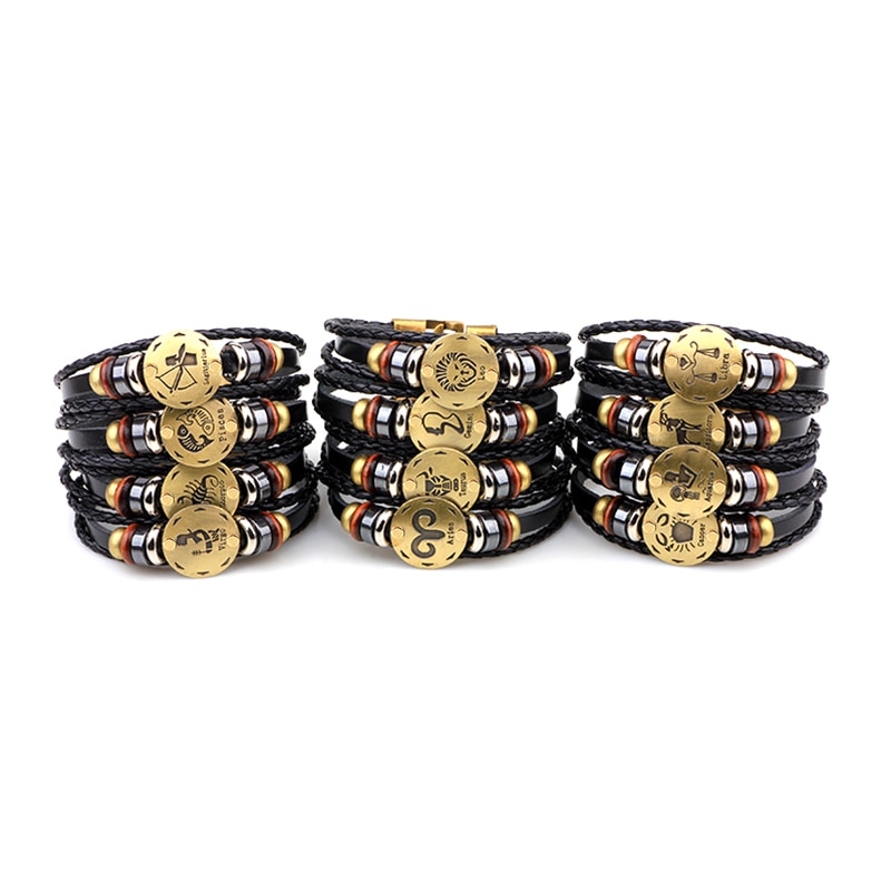 Men’s Zodiac Sign Leather Charm Bracelet Bracelets Men Jewelry Men’s Zodiac Sign Leather Charm Bracelet Bracelets Men Jewelry
