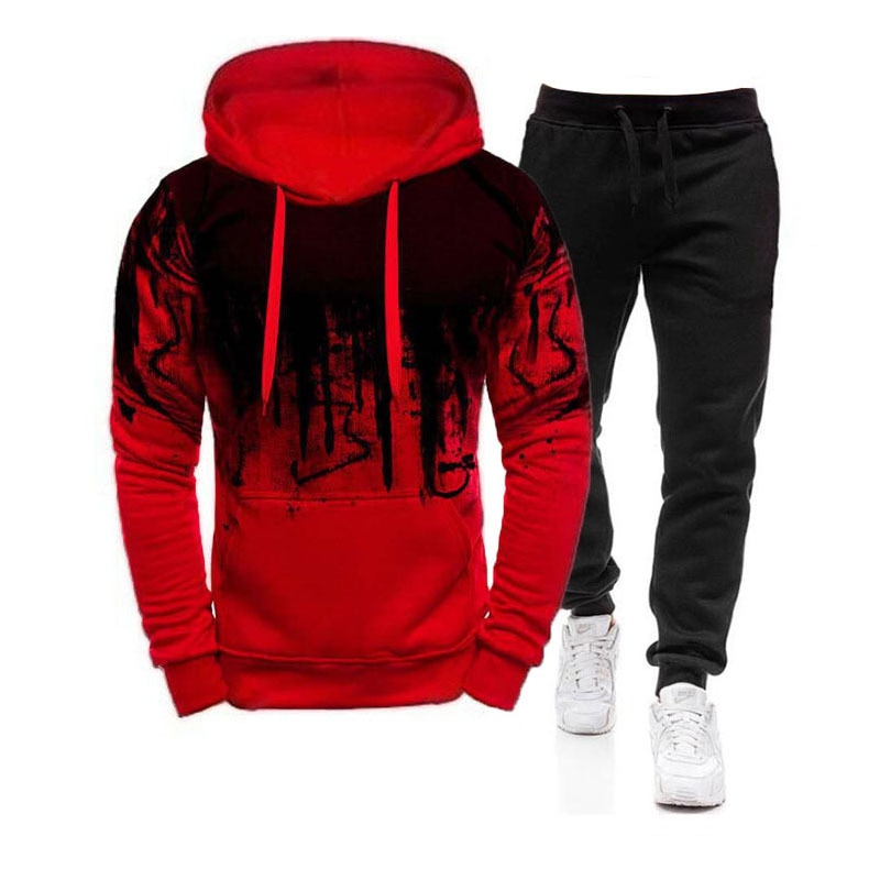 Men's Set Hoodie Sets Men Tracksuit Sportswear Hoodies+Sweatpant 2 Pieces Autumn Winter Male Warm Clothing Pullover Sweatshirts Suits & Blazers Tracksuits Color: Red Size: S|M|L|XL|2XL|3XL|4XL 
