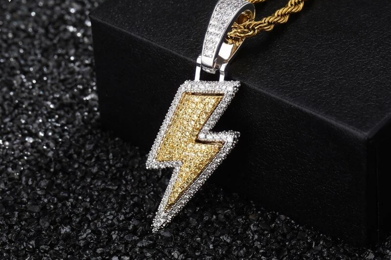 Iced Out Bling Lightning Pendants and Chain Necklaces 