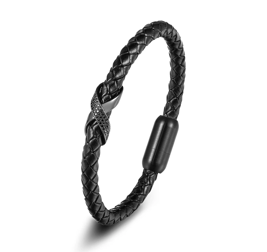 Leather Bracelet Cross Slide Design with Magnetic Buckle