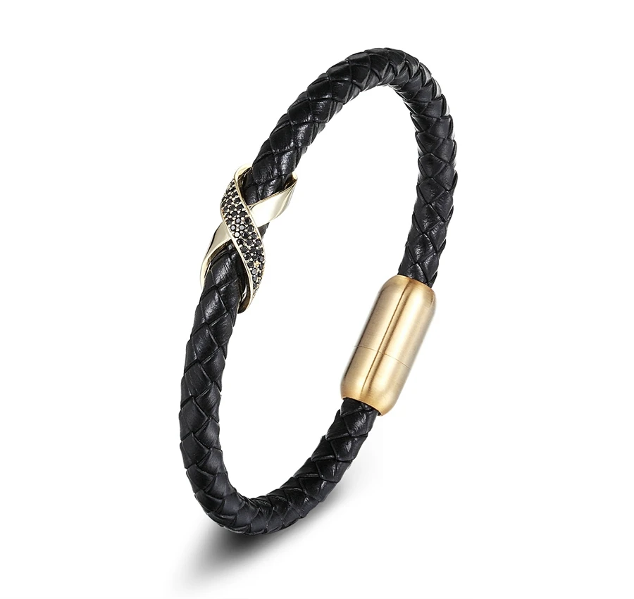 Leather Bracelet Cross Slide Design with Magnetic Buckle