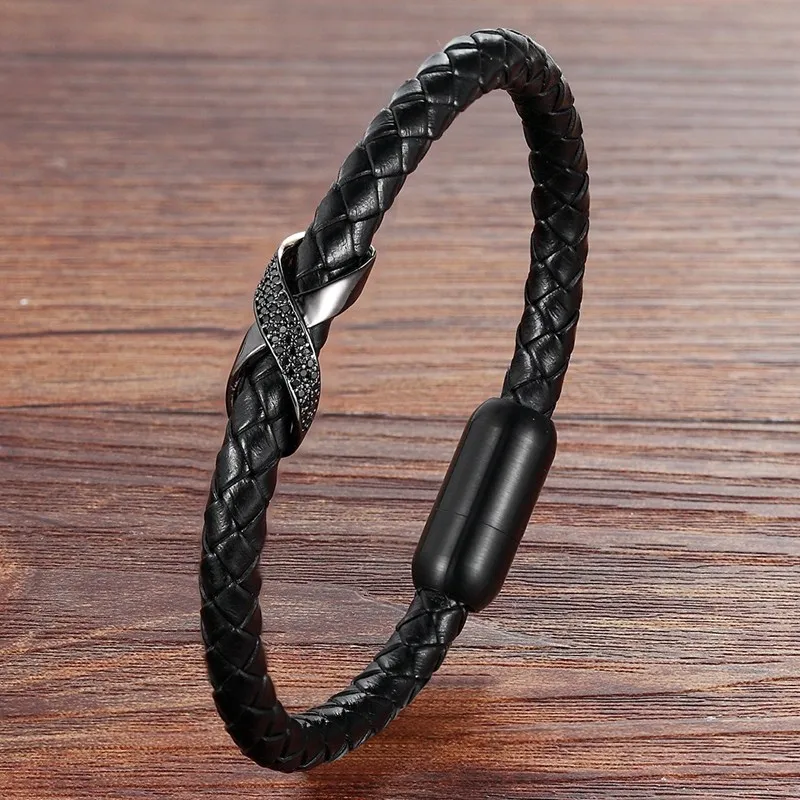 Leather Bracelet Cross Slide Design with Magnetic Buckle Apparel & Accessories Bracelets Jewelry 