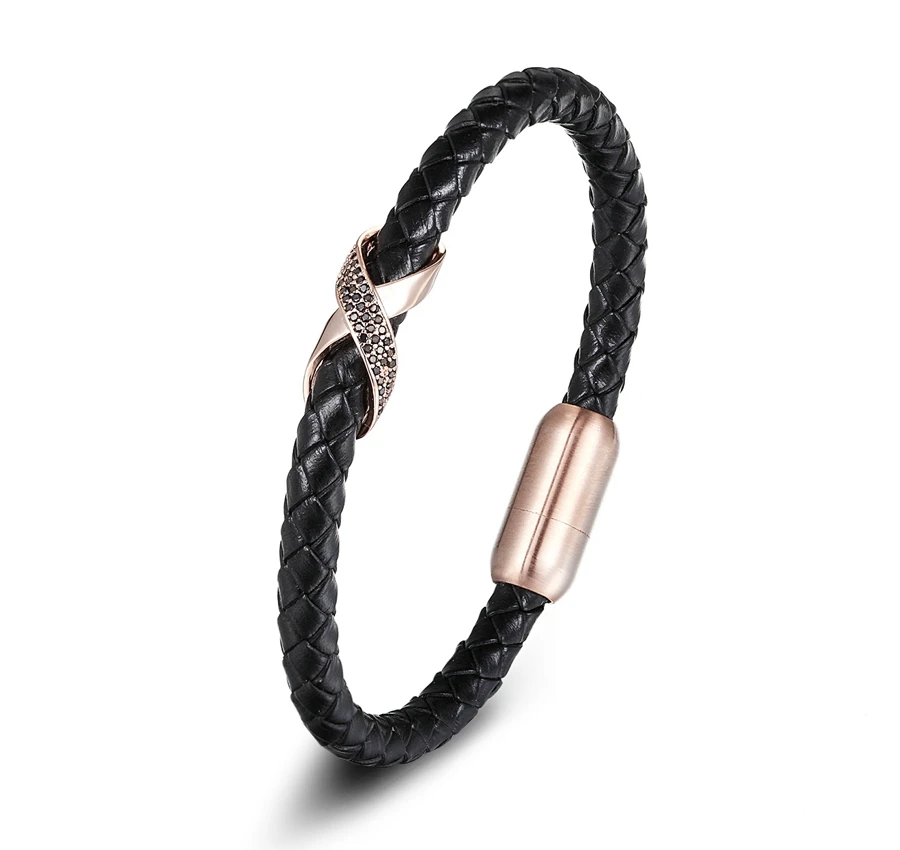 Leather Bracelet Cross Slide Design with Magnetic Buckle