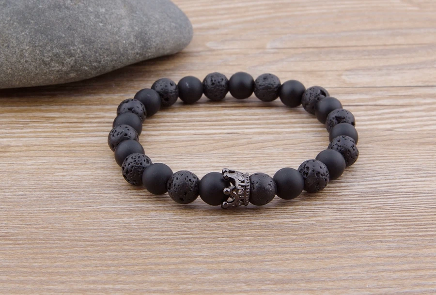 Lava & Matte Onyx Stone with Crown Accessories Beads Bracelet