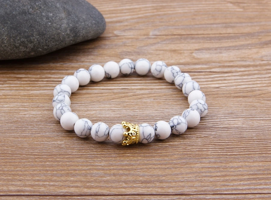 Lava & Matte Onyx Stone with Crown Accessories Beads Bracelet