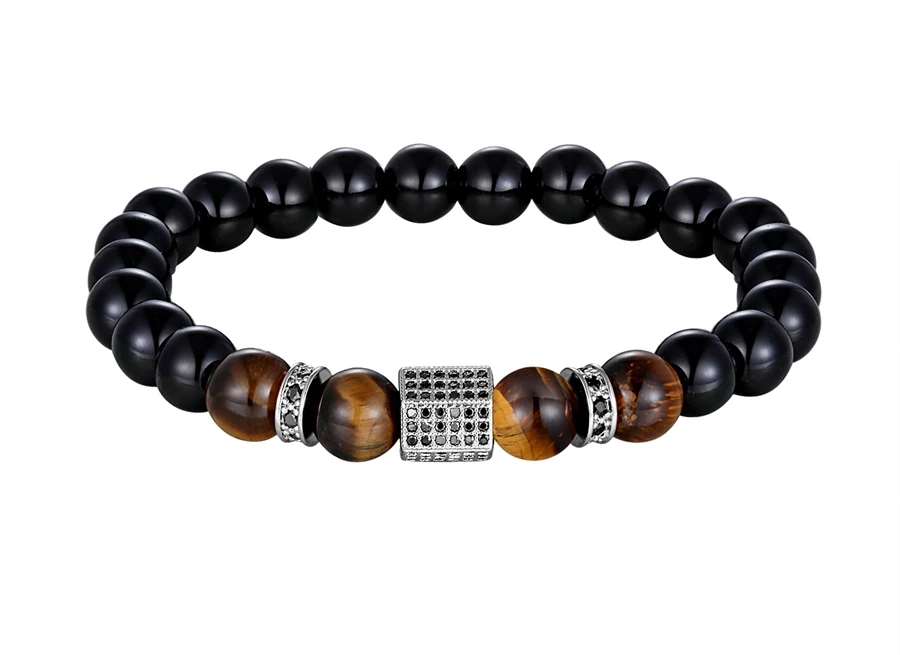 Matte Onyx Stone & Tiger Eye Combination Elastic Bracelet