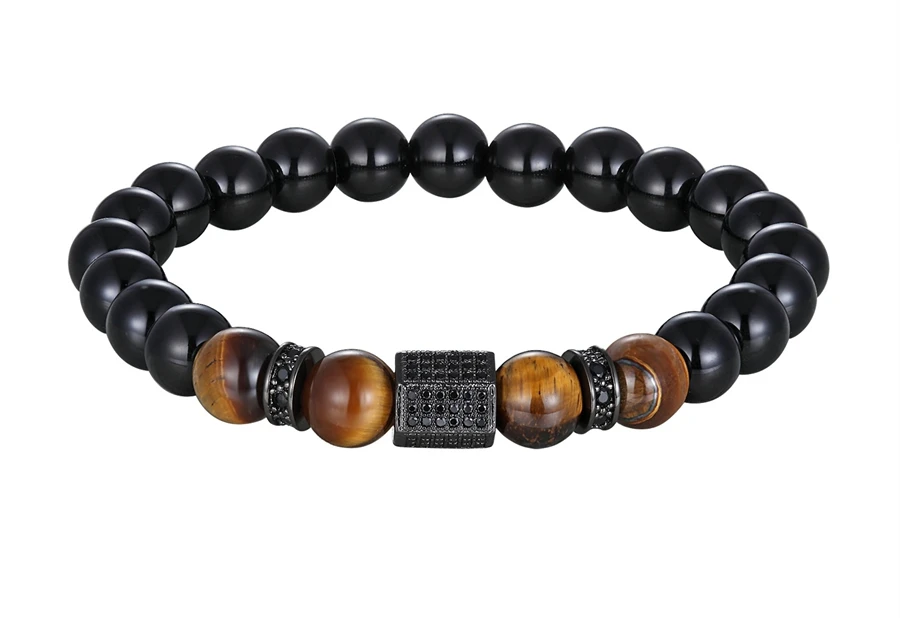 Matte Onyx Stone & Tiger Eye Combination Elastic Bracelet