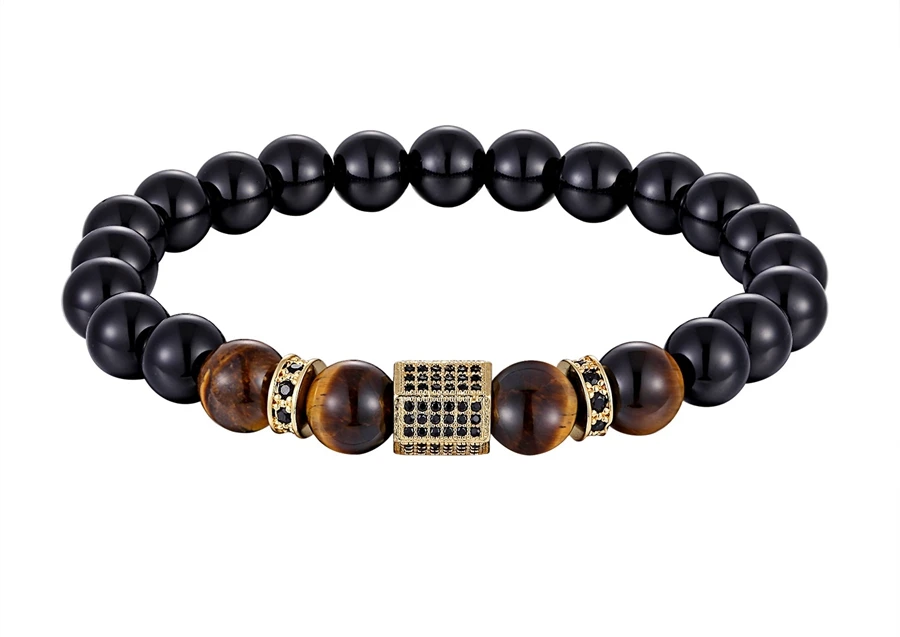 Matte Onyx Stone & Tiger Eye Combination Elastic Bracelet