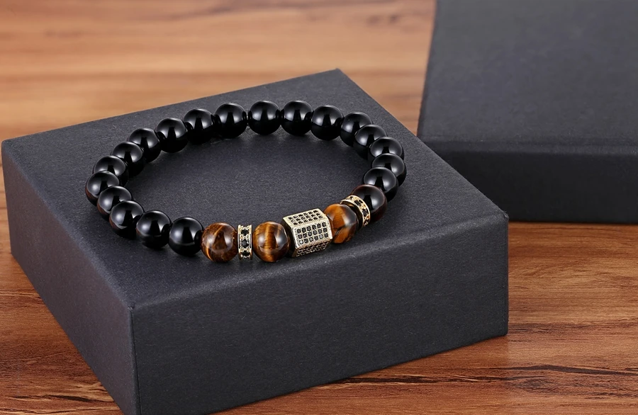 Matte Onyx Stone & Tiger Eye Combination Elastic Bracelet