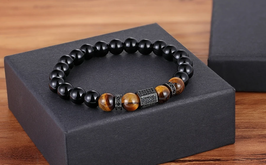Matte Onyx Stone & Tiger Eye Combination Elastic Bracelet