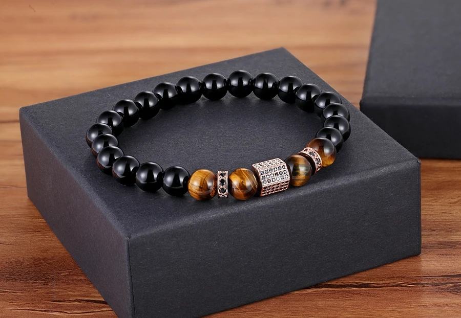Matte Onyx Stone & Tiger Eye Combination Elastic Bracelet
